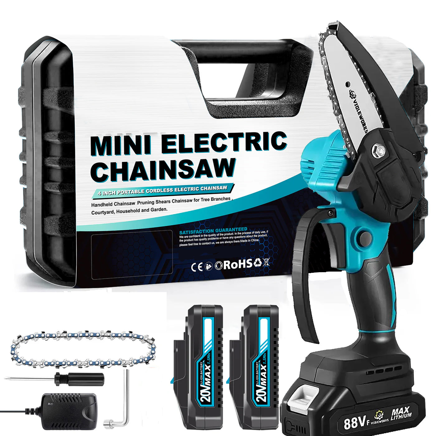 ToolSphere™ Mini Chainsaw 4 inch + 2*Batteries + Toolbox + Chain